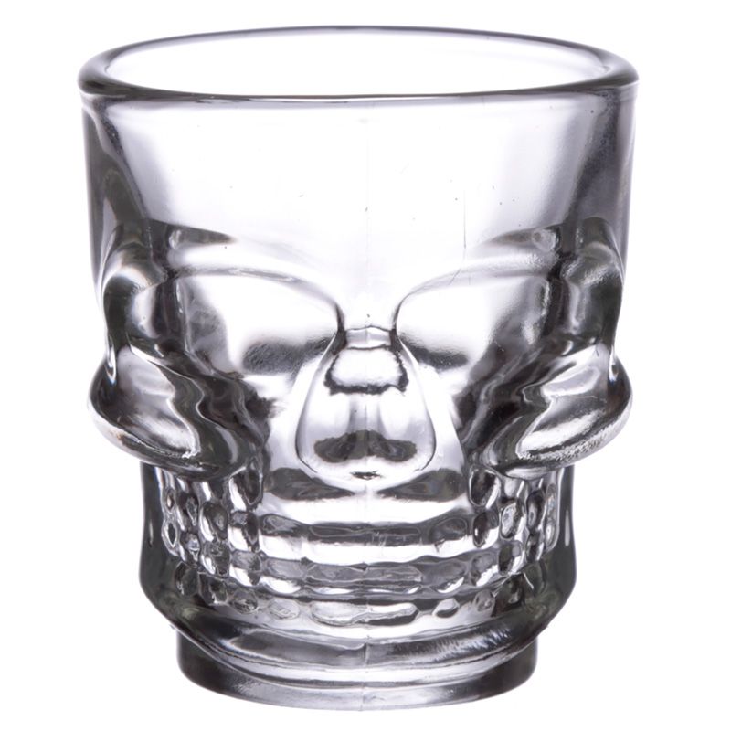 Set of 2 Skulls and Roses Glass Skull Shot Glasses
