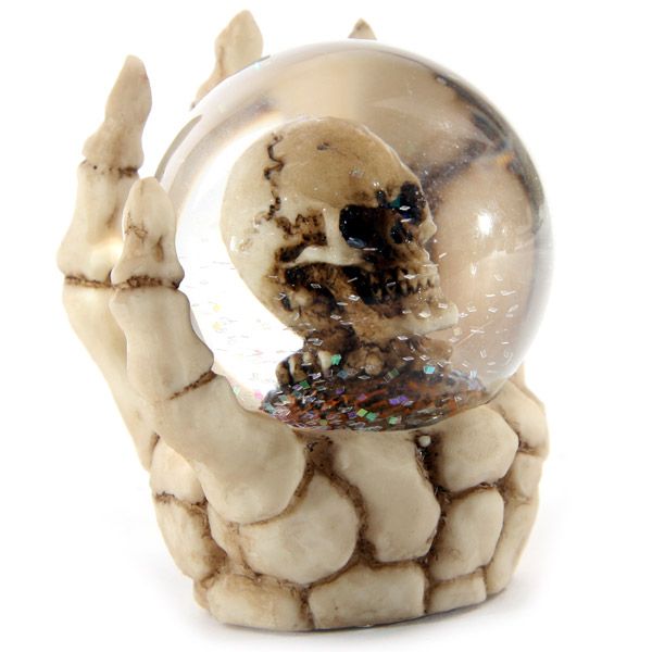 Skull Snow Globe in Skeleton Hand Snow Globe