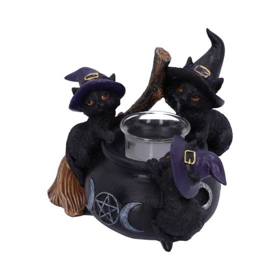Familiar Cauldron Black Cat Candle Holder