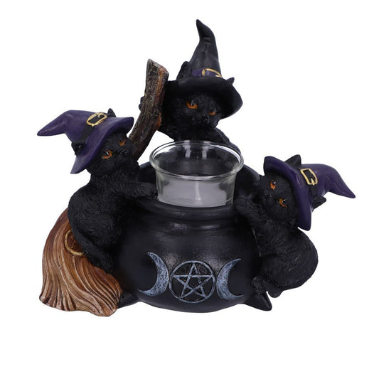 Familiar Cauldron Black Cat Candle Holder