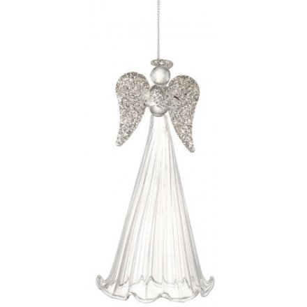 Hanging Glass Angel with Glitter Wings