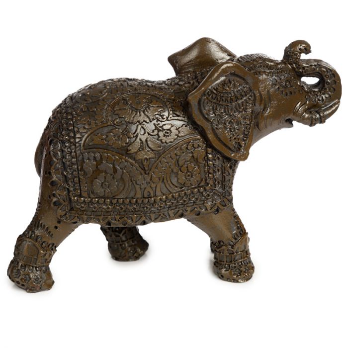 Peace of the East Dark Brushed Wood Effect Medium Thai Elephant Figurine