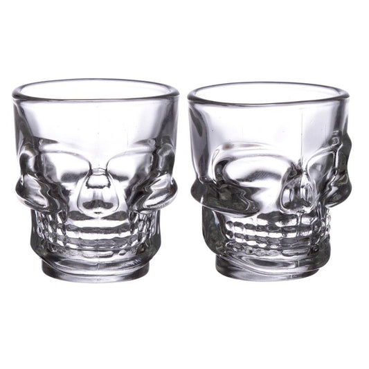 Set of 2 Skulls and Roses Glass Skull Shot Glasses