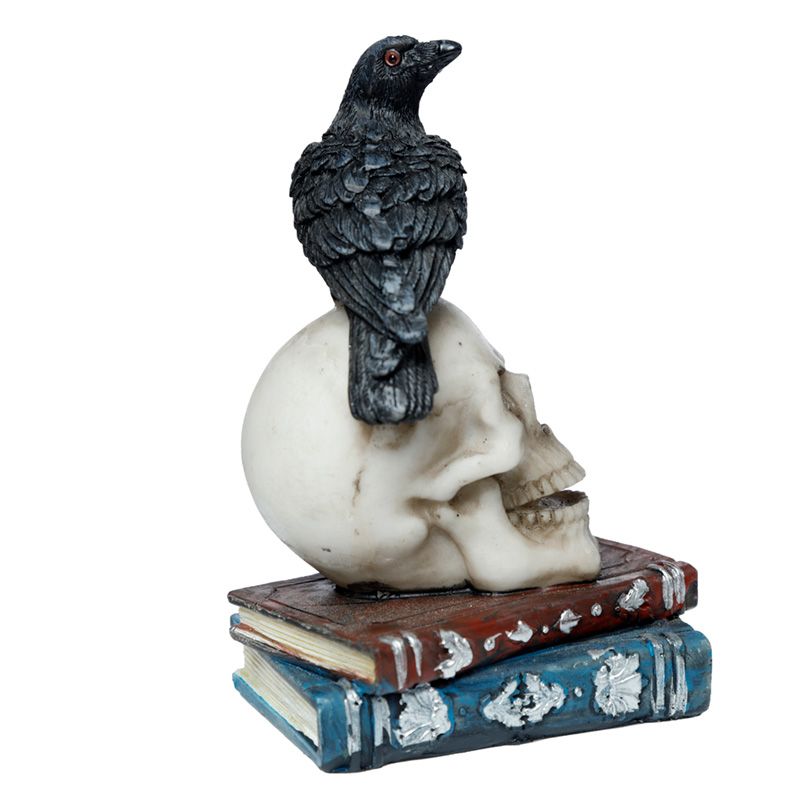 Crow Standing on Skull & Books Ornament